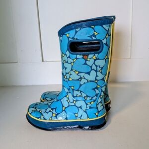 Bogs Puddle BT Blue Heart Rain Boots Girls Kids Rubber 78949 Youth Size 13